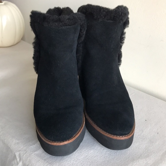 Coach size 8B Wedge Bootie Kingston black suede fun fur wedge heel bootie turn k - Picture 5 of 13